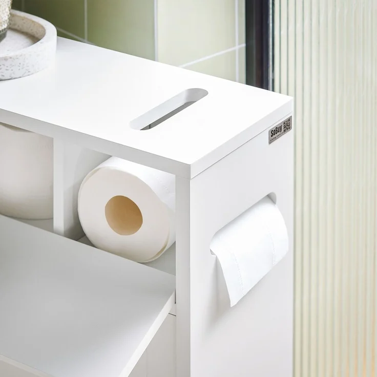SoBuy BZR31-W Toilettenschrank mit Toilettenpapierhalter, MDF, Lackiert, Weiß, 52 x 68 x 68 cm – Bild 4