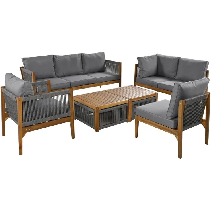 BBWL Gartenlounge-Set mit Akazienholz, Sofa, 2 Tische, wetterfest, Kissen abnehmbar waschbar, Gartenmöbel Sitzgruppe 7–8 Personen Lounge Set – Bild 2