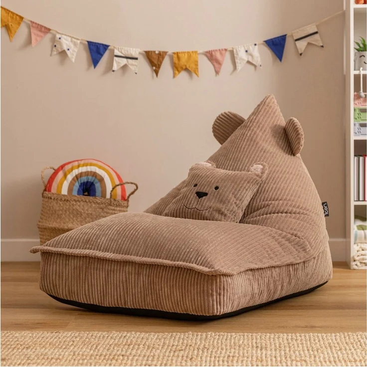 Icon Bertie Bär Sitzsack Kinder, Braun, Flauschiger Cord Stoff, Sitzsack Cord mit Füllung, Bequemer Kinder Sessel, Kuschelsessel, Lese Sessel, Schlafzimmer, Kinderzimmer, Spielzimmer – Bild 2