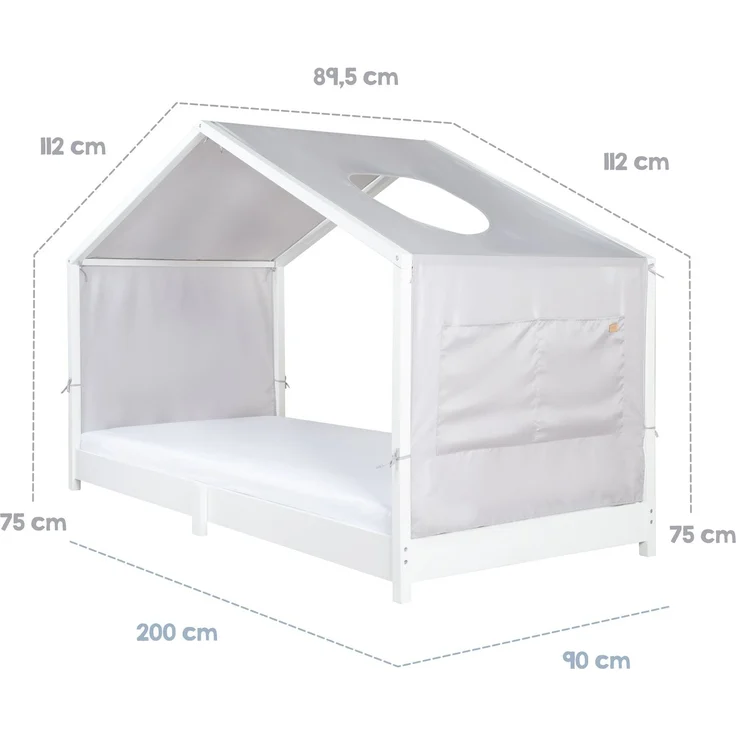 roba Bezug für Montessori Hausbetten 90 x 200 cm - Passendes Zubehör zum Umbau in Himmelbett - Inkl. 3 Aufbewahrungstaschen & Dachfenster - Hellgrau – Bild 6