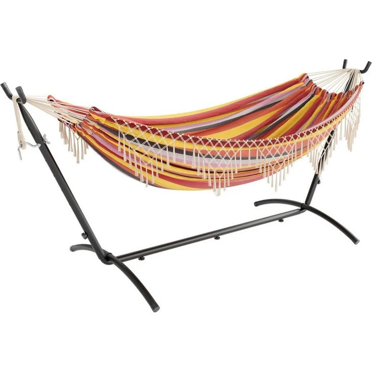 Mondeer Hängematte Gartenhängematte, mit Verstellbarem Gestell für 2 Personen,Doppelleine Fransen – Bild 5