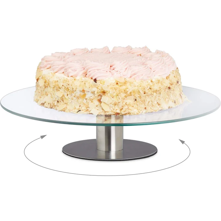 Relaxdays Tortenplatte drehbar, Standfuß, Kuchenplatte zum Dekorieren, Torten Drehteller für Kuchen, Ø 30cm, transparent, 1 Stück – Bild 3