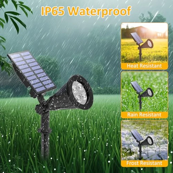 T-SUN Upgraded 250 Lumens LED Solarleuchten, 2-in-1 wasserdicht, drahtlos für Garten, Hof, Wand, Rasen, Wege, 4000K, 2 Stück – Bild 5