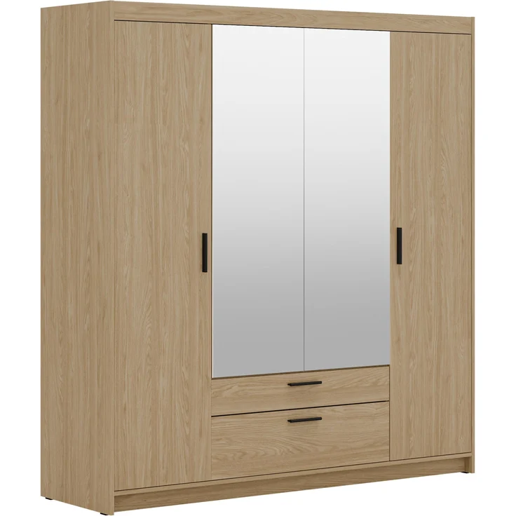 AX LIVING Geölte Eiche Kleiderschrank mit Spiegel Storicos 4T 176,3cm breit – Bild 1