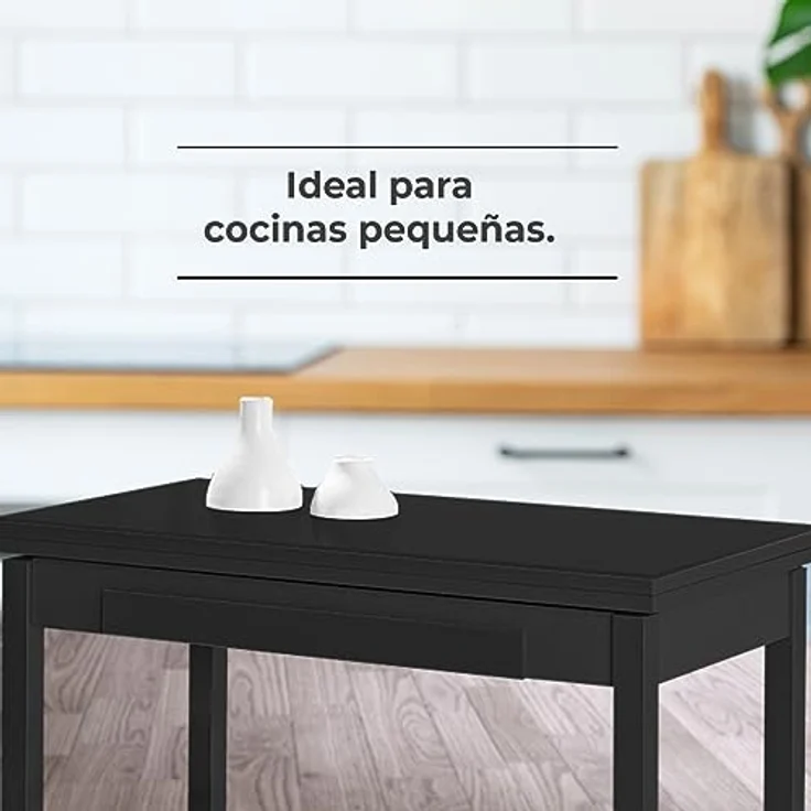 ASTIMESA - Küchentisch mit Schublade - Tisch mit Glasplatte in Schwarz - Minimalistisch - Gestell aus schwarzem Laminat - Tisch ausziehbar von 80 x 40 cm bis 80 x 80 cm – Bild 5