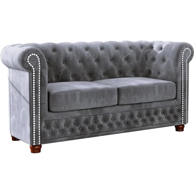 S-Style Möbel Chesterfield-Sofa Leeds 2-Sitzer aus Samt-Stoff mit Holzfüßen, mit Wellenfederung