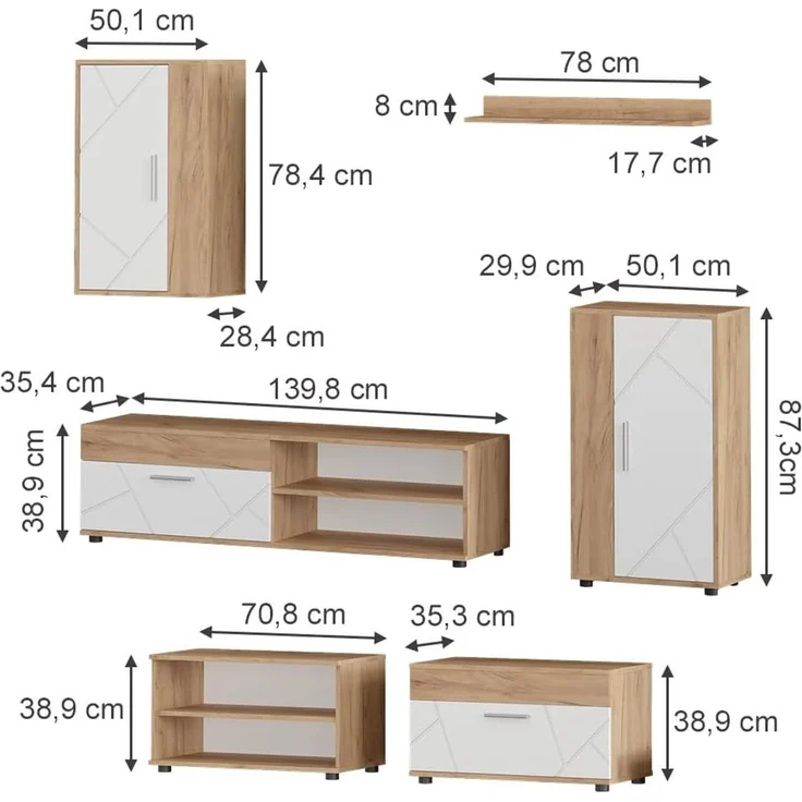 Wohnwand Berno Goldkraft Eiche/Weiß 6-teiliges Set Vicco – Bild 3
