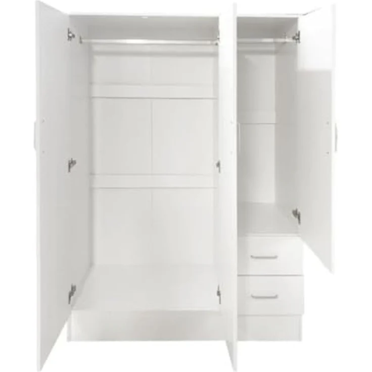 Dmora Kleiderschrank mit drei Türen und zwei Schubladen mit Einlegeböden und Kleiderstange, Farbe weiß, Maße 120 x 170 x 50 cm – Bild 5
