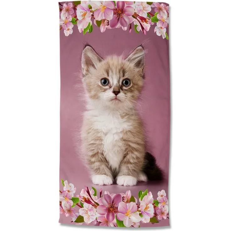good morning Strandtuch Look, Velours (Packung, 1-St), Mikrofaser, 75x150, Schnelltrocknend, Kind, Mädchen, Katze, Rosa