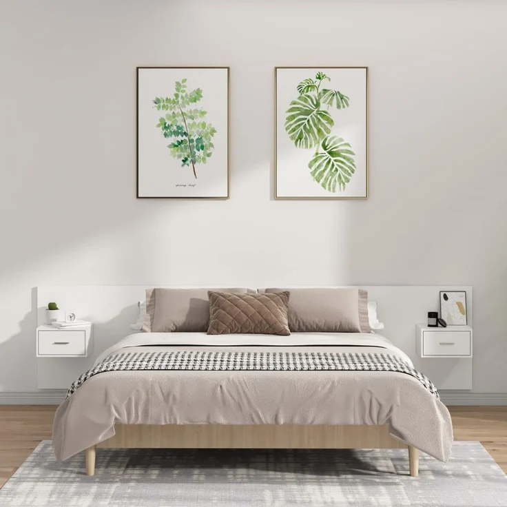 vidaXL Kopfteil mit Nachttischen Weiß Holzwerkstoff 80 x 48,5 x 32,5 cm (Art-Nr 3115748) – Bild 1