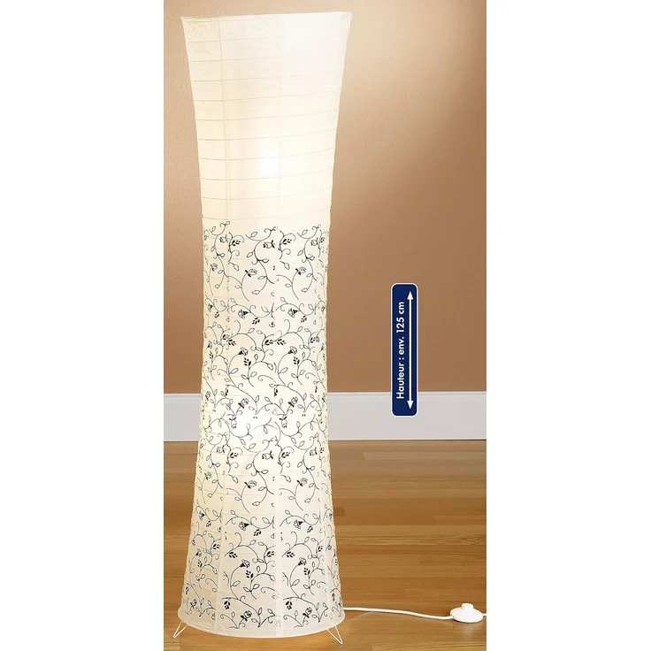 TRANGO LED Stehlampe, 1240L Design LED Stehlampe *KOS* Reispapierlampe *HANDMADE* in weiß mit floralem Motiv I inkl. 2x 5 Watt E14 LED Leuchtmittel - Form: Rund - Höhe: ca. 125cm, Wohnraumlampe – Reispapier Stehleuchte – Bild 3