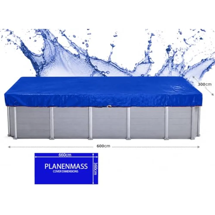 QUICK STAR Poolabdeckung Eckig 660 x 360 cm, Blau, 200 g/m² PE-Gewebe | Abdeckung passend für 549x274 cm Pools, Sommer & Winter Poolplane, zweifach beschichtete Abdeckplane, UV-Resistent – Bild 2