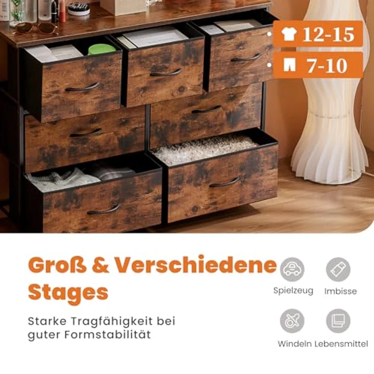 Sweetcrispy Kommode für Schlafzimmer, breite Schublade Kommode, 7 Stoffschubladen mit Griffen, Schrank, TV Stand für Schlafzimmer, Schrank, Wohnzimmer, Kinderzimmer – Bild 5