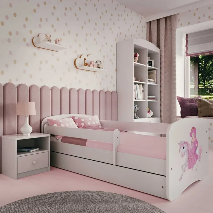 Raumhirsch Furniture Kinderbett 70x140, 80x160, 80x180 cm - Komplettset mit Matratze & Schublade (Bett für Mädchen, Einzelbett Kinder 2–12, mit Rausfallschutz & Lattenrost), verschiedene Farben & Designs