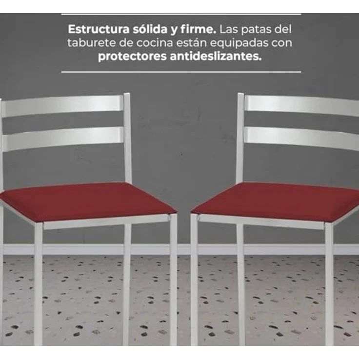 ASTIMESA 2 Küchenhocker mit niedriger Rückenlehne, horizontalen Streifen und gepolstertem Sitz, Aluminiumgestell, Sitzfläche aus Kunstleder, Bordeauxrot – Bild 5