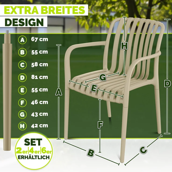 tillvex® Gartenstühle 2er Set Stapelbar Wetterfest mit Armlehne | Outdoor Stühle bis 120kg belastbar | Gartenstühle Outdoor | Terrassenstuhl Gartenmöbel Balkon Garten Terrasse – Bild 7