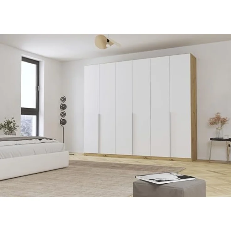 Rauch Möbel Alabama, Kleiderschrank für Schlafzimmer, Kinderzimmer, Wohnzimmer, Garderobe, Flur, 6-türig, mit Zubehör Basic, Farbe Weiß/Eiche Artisan, Holz, Breite 271 cm – Bild 2