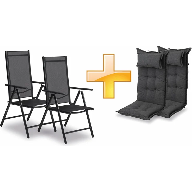 sunnypillow 2er Set Gartenstühle und Gartenstuhlauflagen Hochlehner | 120 x 50 x 9 cm Hochlehner Auflage wasserdicht UV-lichtecht | Klappstuhl für Garten Polsterauflagen Stuhlauflage | Anthrazit
