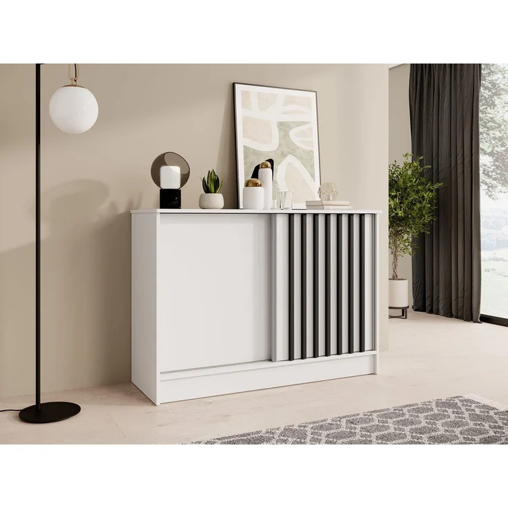 Beautysofa Kommode mit 2 Schiebetüren HORIZON (in 120 cm oder 160 cm, verschiedene Farben: Eiche Artisan, Schwarz, Weiß, Kaschmir), mit dekorativen Lamellen – Bild 5