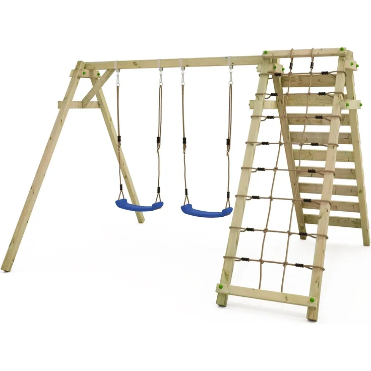 WICKEY Schaukel Schaukelgerüst 'Smart Cliff' Schaukelgestell - Doppelschaukel mit Kletteranbau aus Massivholz