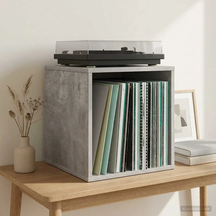 vidaXL Vinyl Album Box Betongrau 37 x 36,5 x 38 cm Holzwerkstoff 8012848 – Bild 1