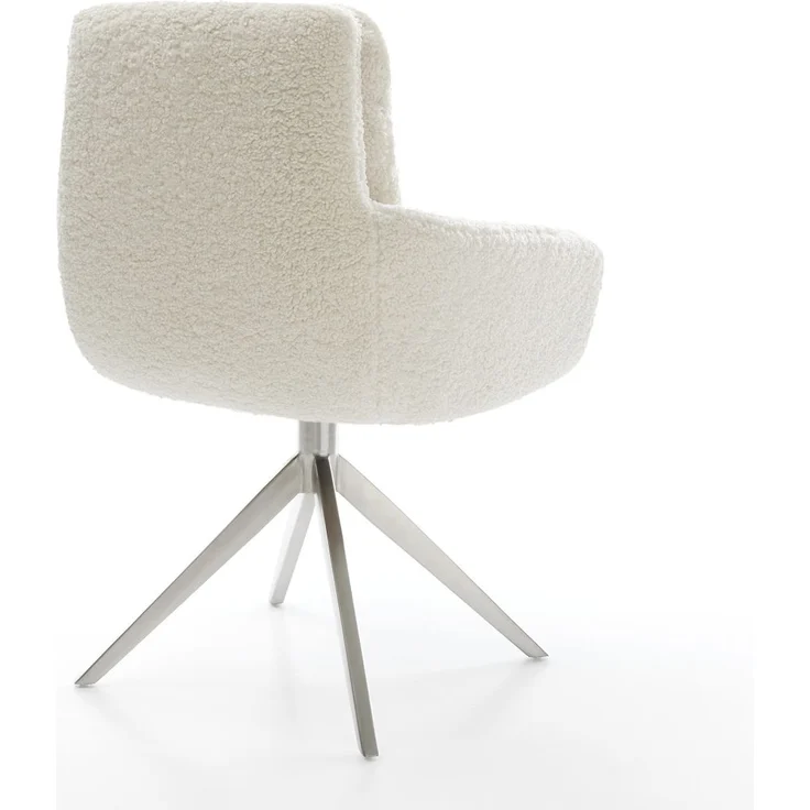 Drehstuhl Abelia-Flex mit Armlehnen Teddystoff Beige Kreuzgestell breit Edelstahl 360° drehbar Wippfunktion – Bild 5