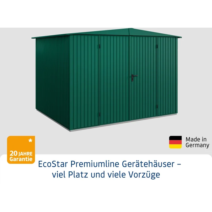 Hörmann Ecostar Metall-Gerätehaus Trend mit Satteldach Typ 3, 238x303 cm , moosgrün, 7,2 m²,2-flüglige Tür – Bild 4