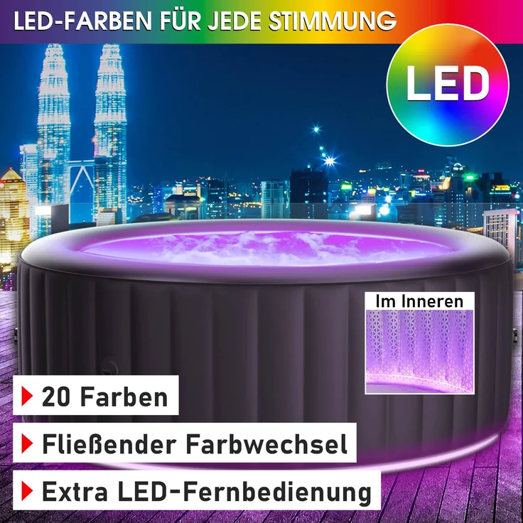 BRAST aufblasbarer Whirlpool 'MSpa Aurora', Ø 204 x 70 cm, für 6 Personen, mit LED-Beleuchtung – Bild 9