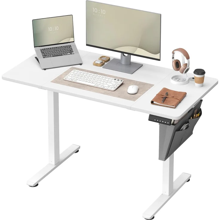 Songmics Höhenverstellbarer Schreibtisch elektrisch, 60x120 x (72-120) cm, Verstellbarer Tisch, Memory-Funktion für 4 Höhen, für Homeoffice, Arbeitszimmer, wolkenweiß LSD132W01 – Bild 1