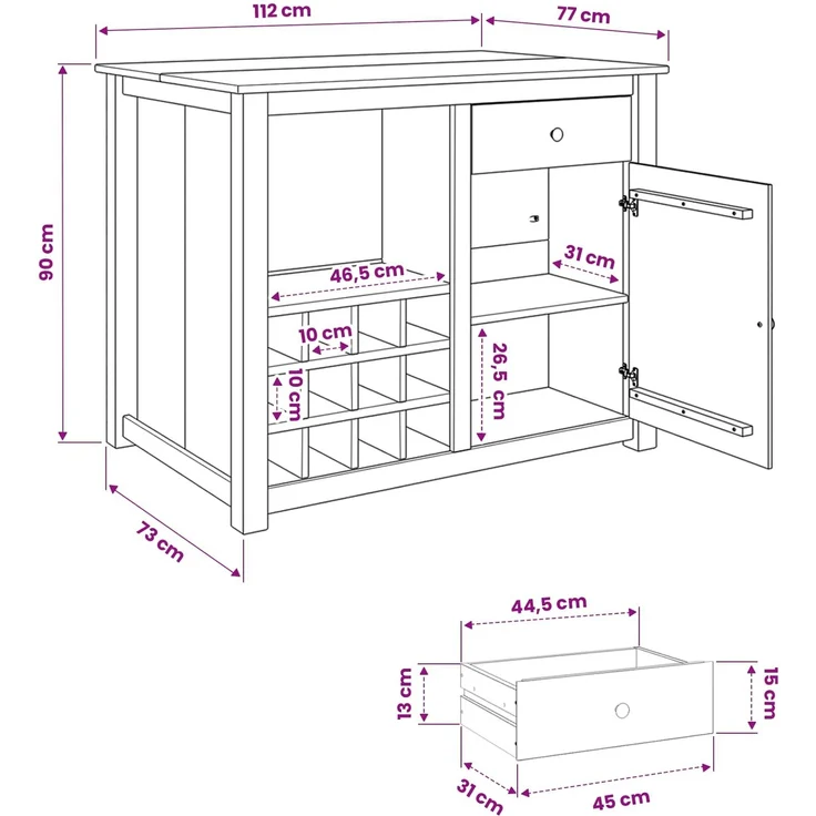 vidaXL Küchentrolley mit Tür PANAMA 2 pcs Honigwachs 112 x 77 x 90 cm 3425392 – Bild 9