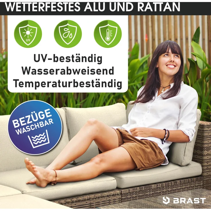 BRAST Gartenmöbel Lounge Sofa Couch Set Serenity Braun Poly-Rattan für 5 Personen – Bild 6