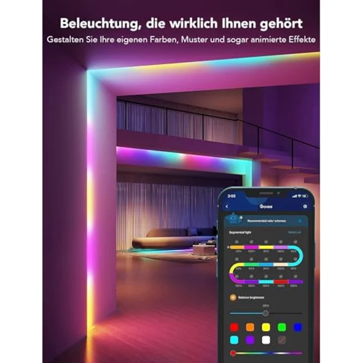 Govee LED Strip 20m, RGBIC LED Streifen mit Segmentcontrol, Musik Sync, 64 Szenenmodi, App-Steuerung, Farbwechsel, 2 Rollen à 10M – Bild 5