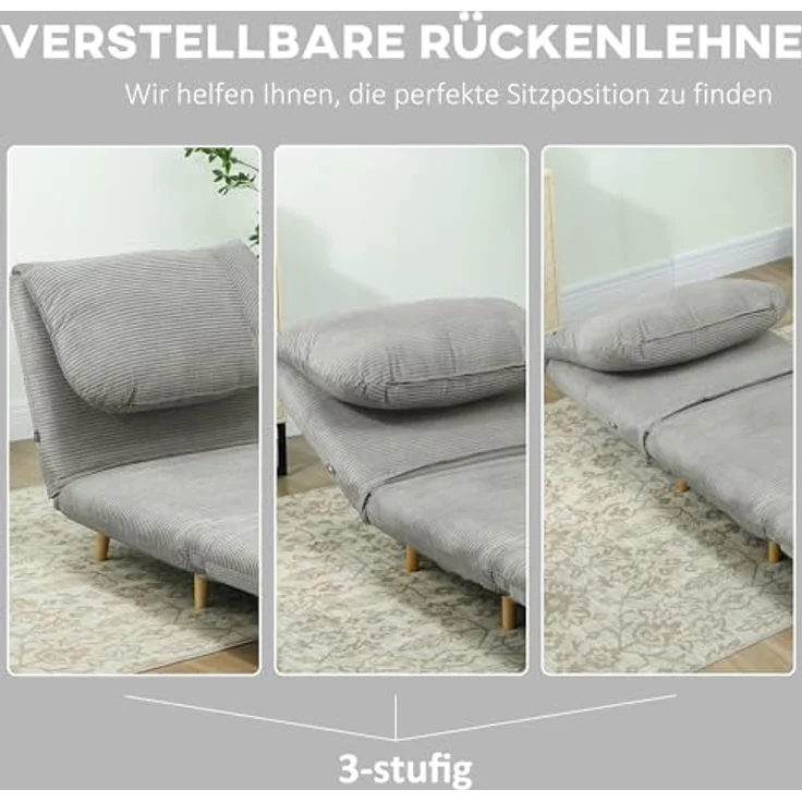HOMCOM Sessel Verstellbar Klappmatratze Gästebett (Schlafsessel, 1-St, Schlafsofa), für Wohnzimmer, Schlafzimmer, Grau – Bild 6