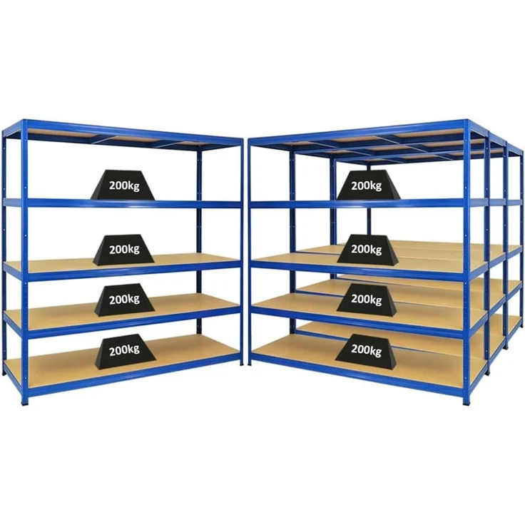 PROREGAL Mega Deal 4er-Set Schwerlastregal Giant Elephant 180 x 180 x 60 cm mit 5 Ebenen Fachlast 200kg Blau, Kellerregal, Steckregal, Garagenregal, Lagerregal – Bild 1