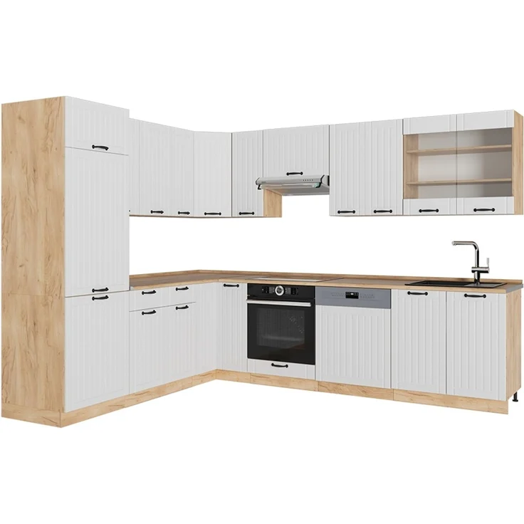 Eckküche Fame-Line Weiß Landhaus/Goldkraft Eiche 287 x 227 cm, AP Eiche Vicco – Bild 1