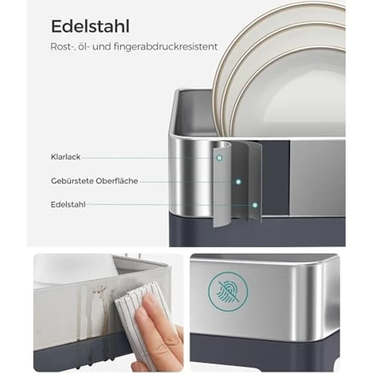 SONGMICS Abtropfgestell, Geschirr-Abtropfständer Edelstahl, drehbarer Auslauf, Abtropfschale, Tassenhalter, fingerabdruckresistent, für Küche, 31,7 x 57,2 cm, silbern-grau KCS030E01V1 – Bild 5