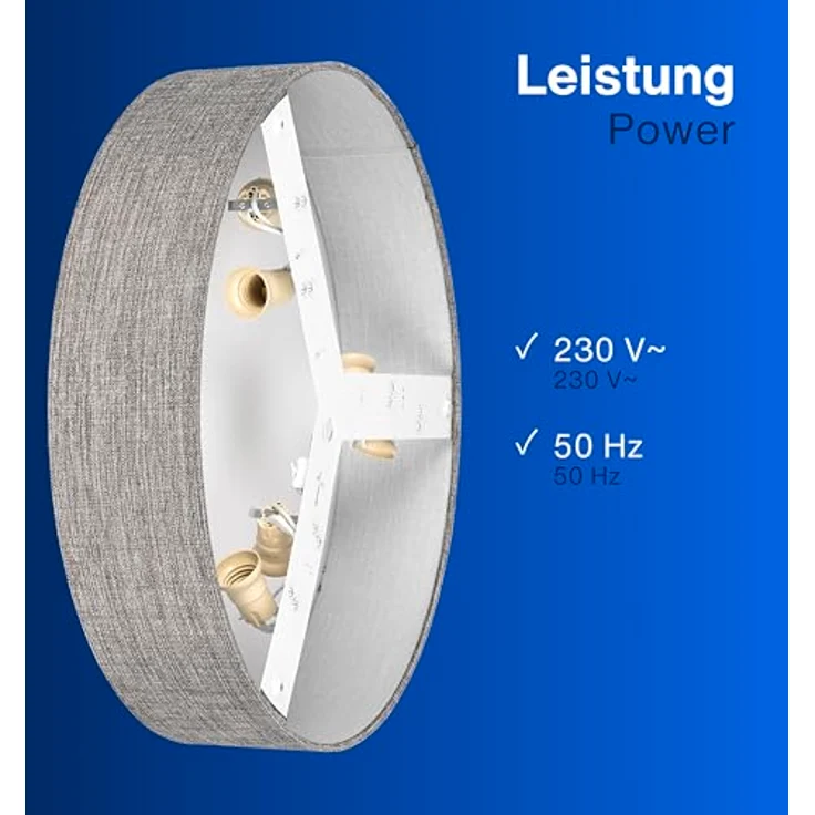 REV Deckenleuchte - Deckenlampe rund 50cm mit Stoff-Lampenschirm im Vintage-Look – ideal für Schlafzimmer & Wohnzimmer, braun-silber – Bild 7