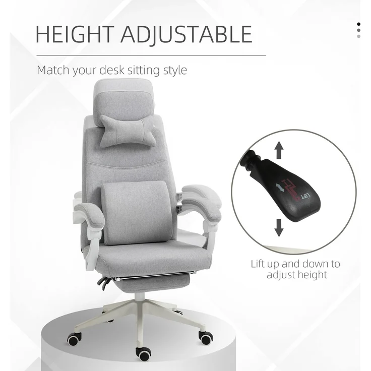 MELAYR, Bürostuhl, Ergonomischer Schreibtischstuhl mit Kopfkissen, Lendenkissen, 62 x 68 x 117 cm, Grau – Bild 5