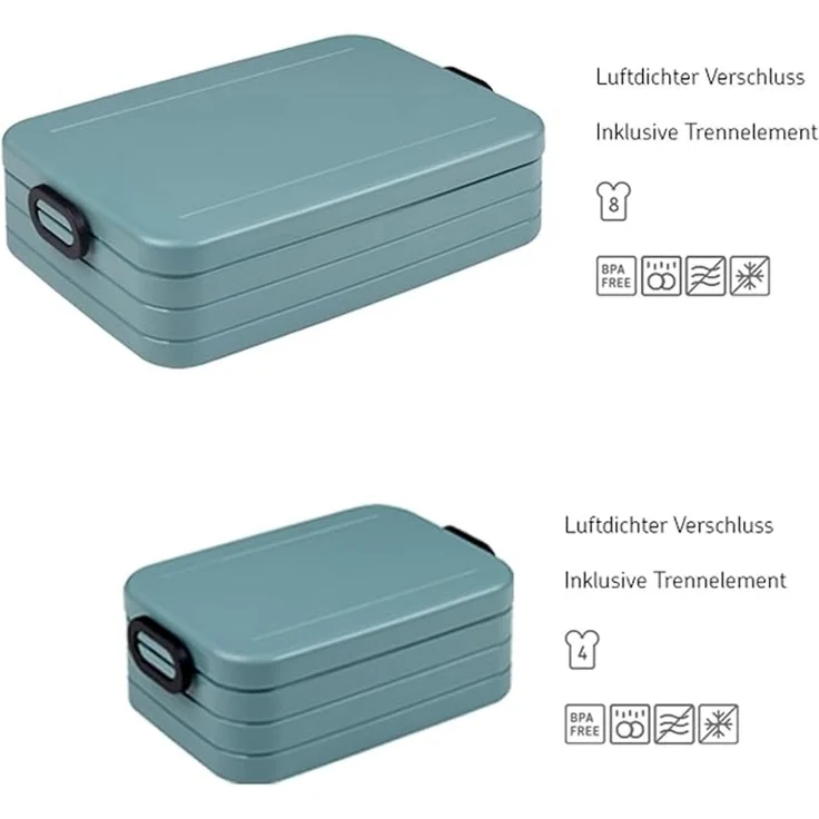 Mepal | Take a Break Duo Pack | Brotdose To Go | Lunchboxen für 2 bis 4 Sandwiches oder 4 bis 8 Brotscheiben | ideal für Meal Prep | Essenbox mit Unterteilung | Vivid green – Bild 2