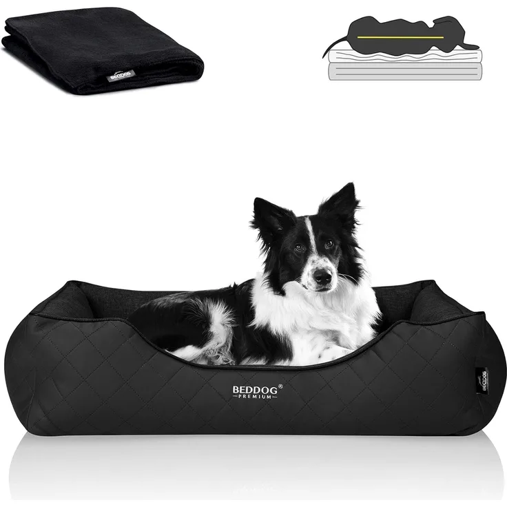 BedDog PREMIUM Orthopädisches Hundebett WUFFI, Memory Foam, mit abnehmbaren Bezug BLACK (schwarz), (XL) ca. 90x80x25cm