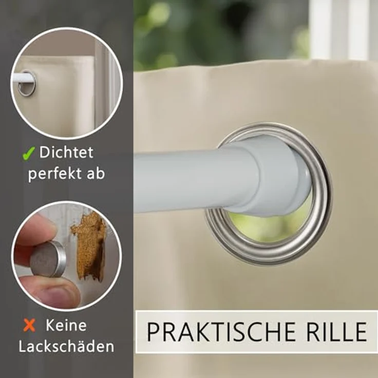 tinycurtains Türvorhang mit Stange weiß 70-120 cm Thermo Vorhang ohne Bohren, blickdicht, Ösen, verdunkelnd, Polyester, beige Driftwood, Türgardine mit Klemmstange Raumtrenner Vorhang Tür – Bild 8