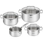Tefal Topf-Set Duetto+ G719S7, Edelstahl 18/10 (Set, 7-tlg, Kochtopf mit Glasdeckel 16/20/24 cm, Stielkasserolle 16 cm), hochwertiger Edelstahl, hochglanzpoliert, Glasdeckel mit Siebfunktion