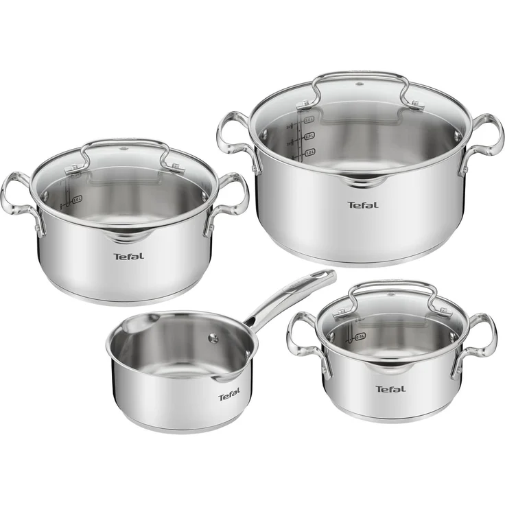 Tefal Topf-Set Duetto+ G719S7, Edelstahl 18/10 (Set, 7-tlg, Kochtopf mit Glasdeckel 16/20/24 cm, Stielkasserolle 16 cm), hochwertiger Edelstahl, hochglanzpoliert, Glasdeckel mit Siebfunktion – Bild 1