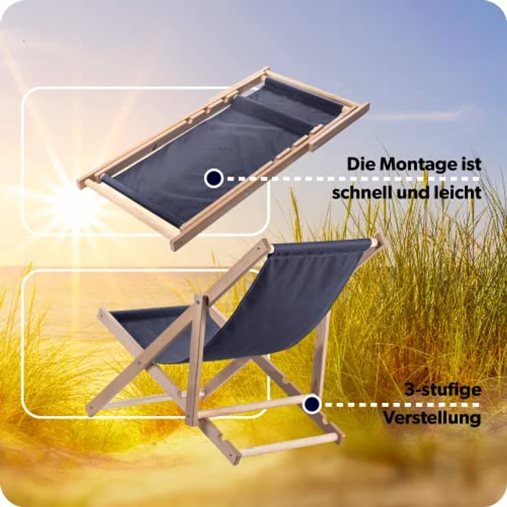 Kadax Holzliegestuhl, Dunkelblau, klappbar, Buchenholz, 53x78 cm, für bis zu 120 kg, UV- und feuchtigkeitsresistent, modernes Design – Bild 8