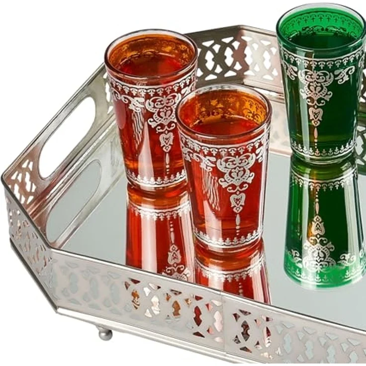 Marrakesch Orient & Mediterran Interior Tablett Spiegeltablett Eckiges Tablett Agata 34cm groß Ramadan Deko, Handarbeit – Bild 4