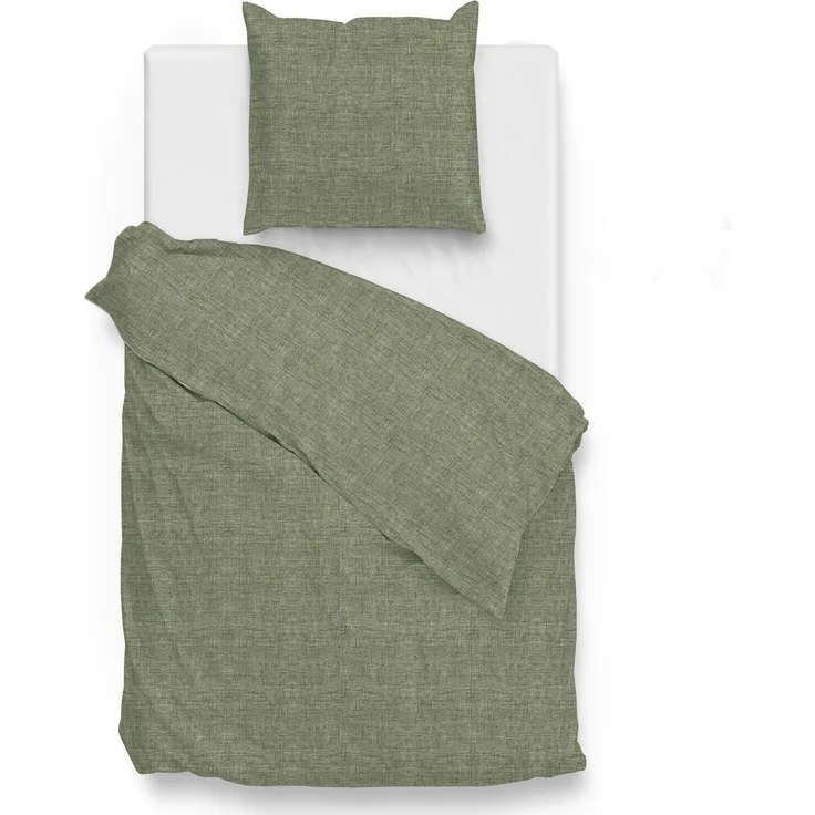 Zo! Home Cotton Bettwäsche 135x200 cm Lino Army green moosgrün meliert uni