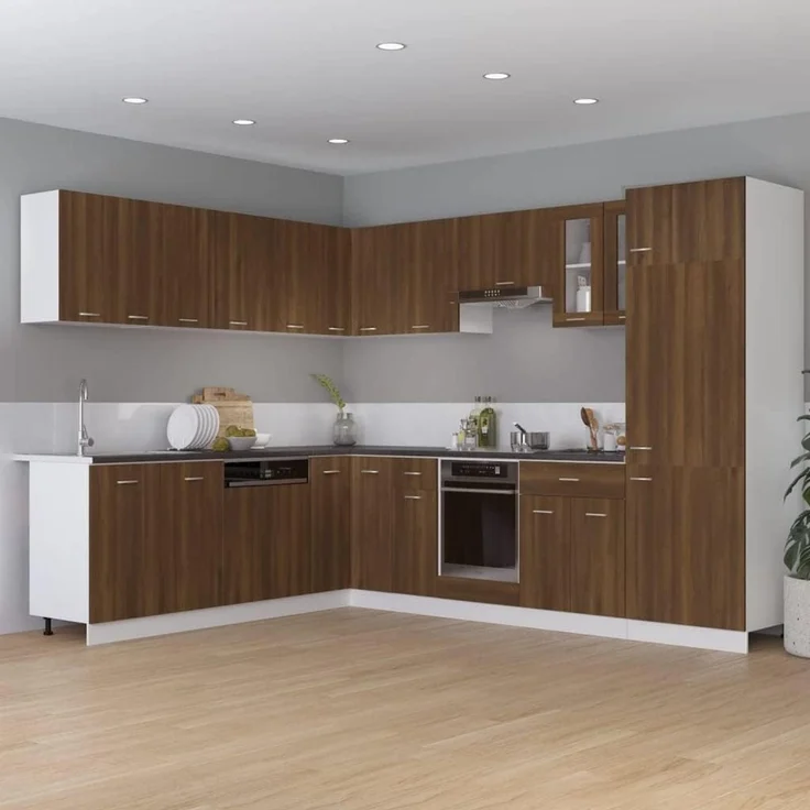 vidaXL Eckunterschrank 2 Regalböden Küchenschrank Küchenzeile Eckschrank Küchenmöbel Einbauküche Schrank Eichen-Optik 75,5 x 75,5 x 81,5 cm Holzwerkstoff – Bild 3