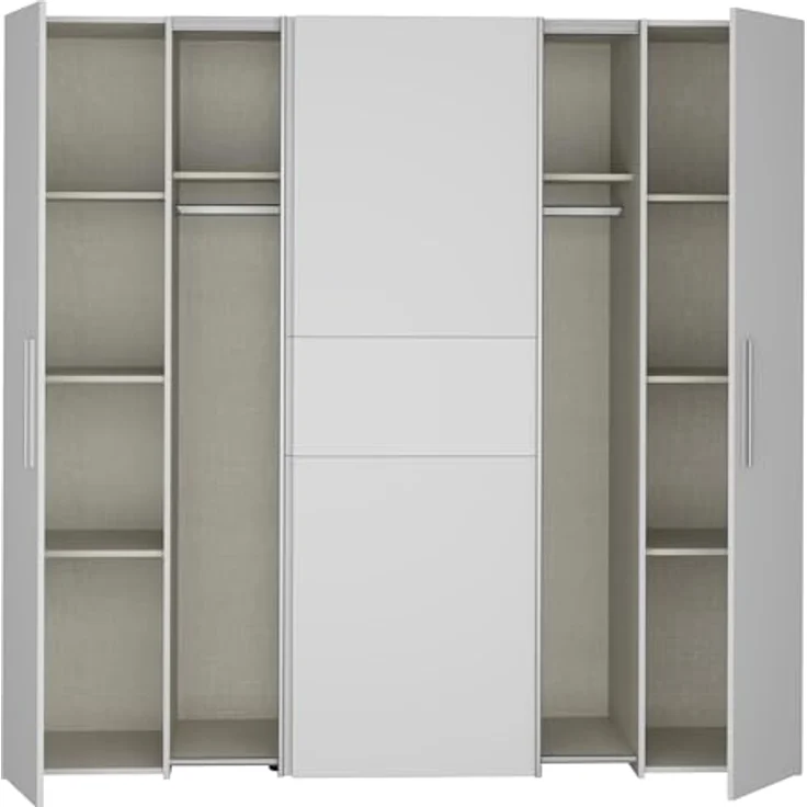 Forte KALIXTUS Kleiderschrank 200, moderner Dreh-/Schwebetürenschrank, 4-türig, Einlegeböden, Kleiderstangen, Holzwerkstoff, Weiß, 200,1 cm breit x 190,5 cm hoch x 61,2 cm tief – Bild 6