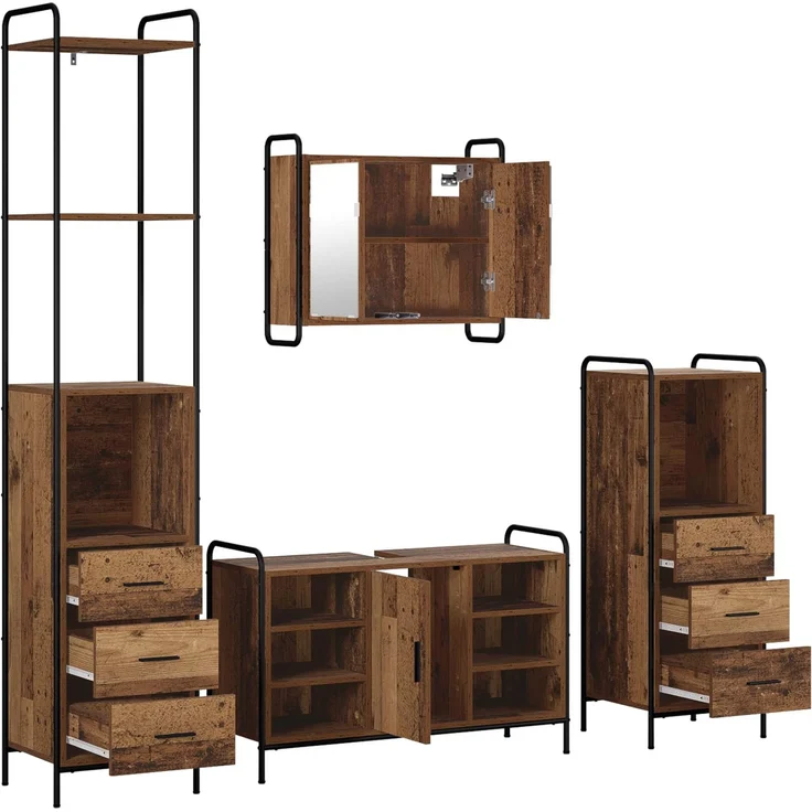 vidaXL Badezimmerschrank-Set 4 stk. Altholz 40 x 36 x 200,5 cm 3444685 – Bild 7