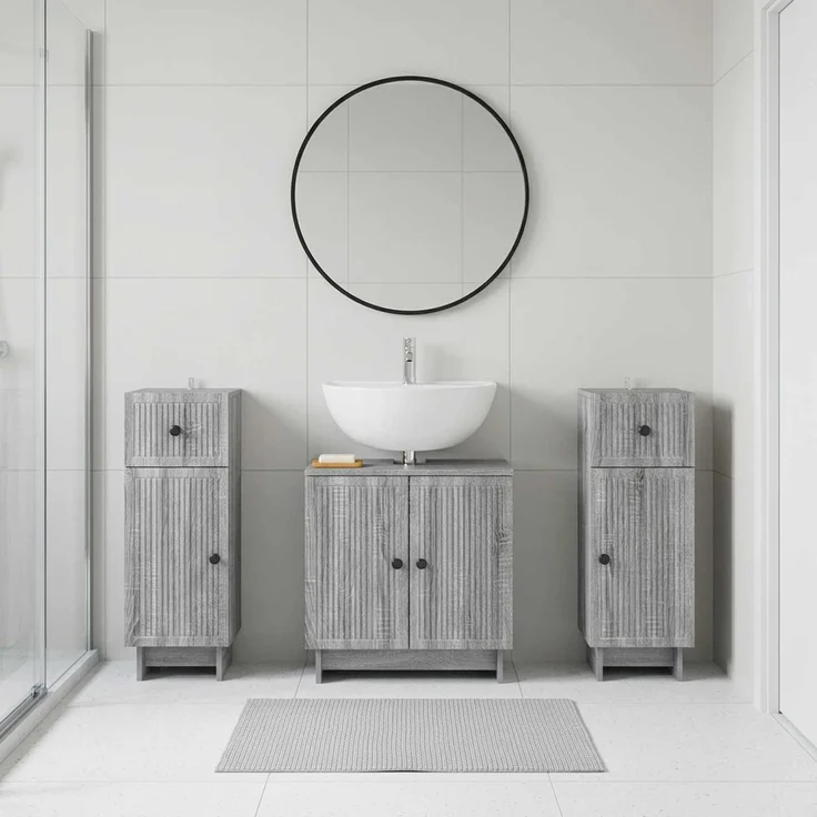 vidaXL 3-teiliges Badezimmer-Schranksystem EDE 3 stk. Sonoma-Grau 3417987 – Bild 1